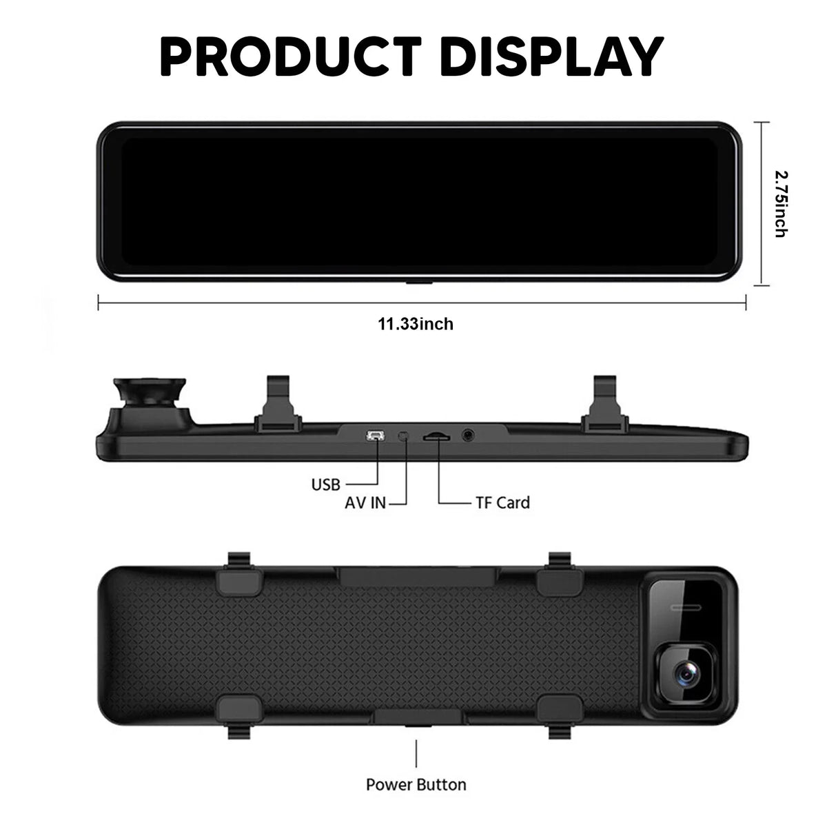 12"Dual Dash Cam GPSize Car Rear View Mirror Camera DVR Video Recorder Night Kits