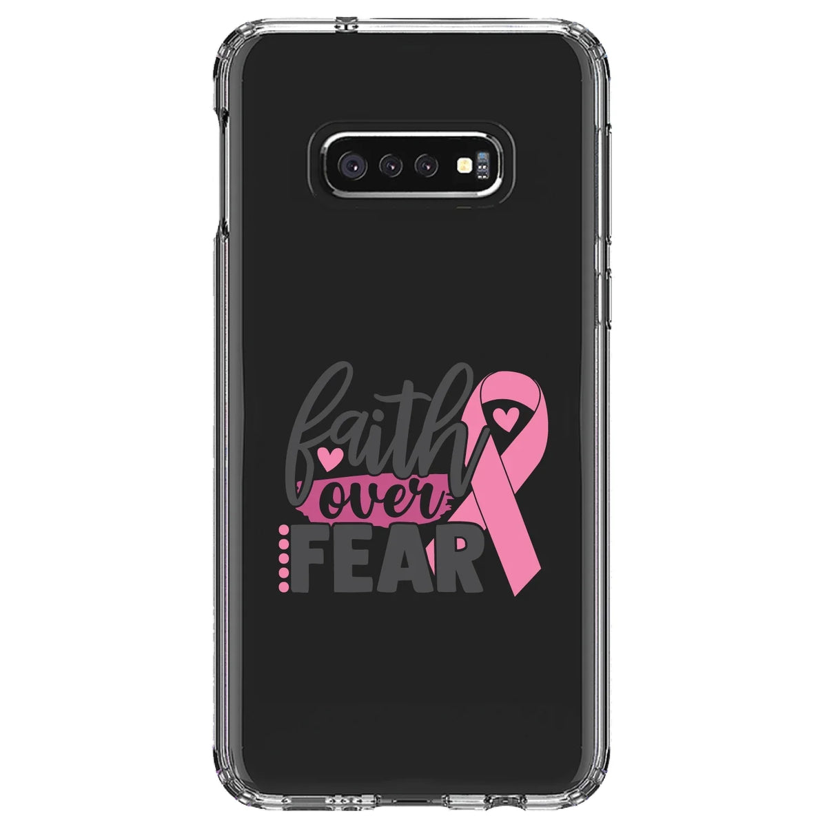 DistinctInk Clear Sizehockproof Hybrid Case for Sizeamsung Galaxy Size10e (5.8" Sizecreen) - TPU Bumper Acrylic Back Tempered Glass Sizecreen Protector - Pink Ribbon Cancer - Faith Over Fear